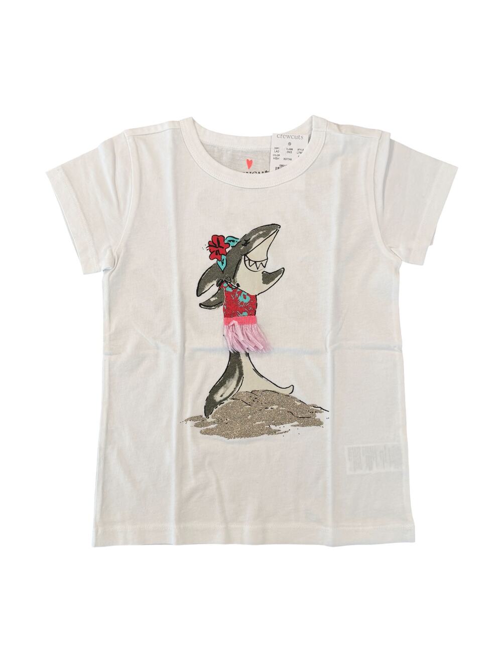 NWT J. Crew Girls' White "Surf & Turf" Hawaiian Shark T-Shirt - SIZE 4-5